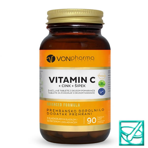VONPHARMA VITAMIN C+Zn+šipak tbl za žvakanje a90