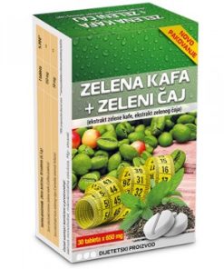 Alternative view of Zelena kafa i zeleni čaj tbl a 30x650mg, Stimuliše centralni nervni sistem, smanjuje apetit i izaziva osećaj sitosti